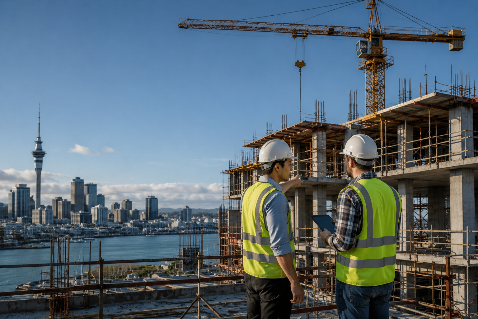 OBS project team reviewing a building site in Auckland
