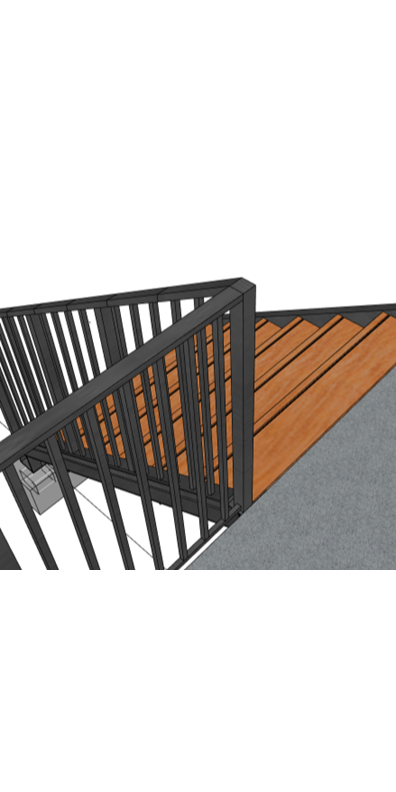 ORI stair render showing landing, balustrade and timber treads
