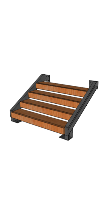 ORI modular stair render with steel stringers and timber treads