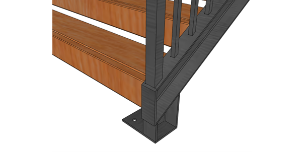 ORI stair render showing steel post base and timber tread detail